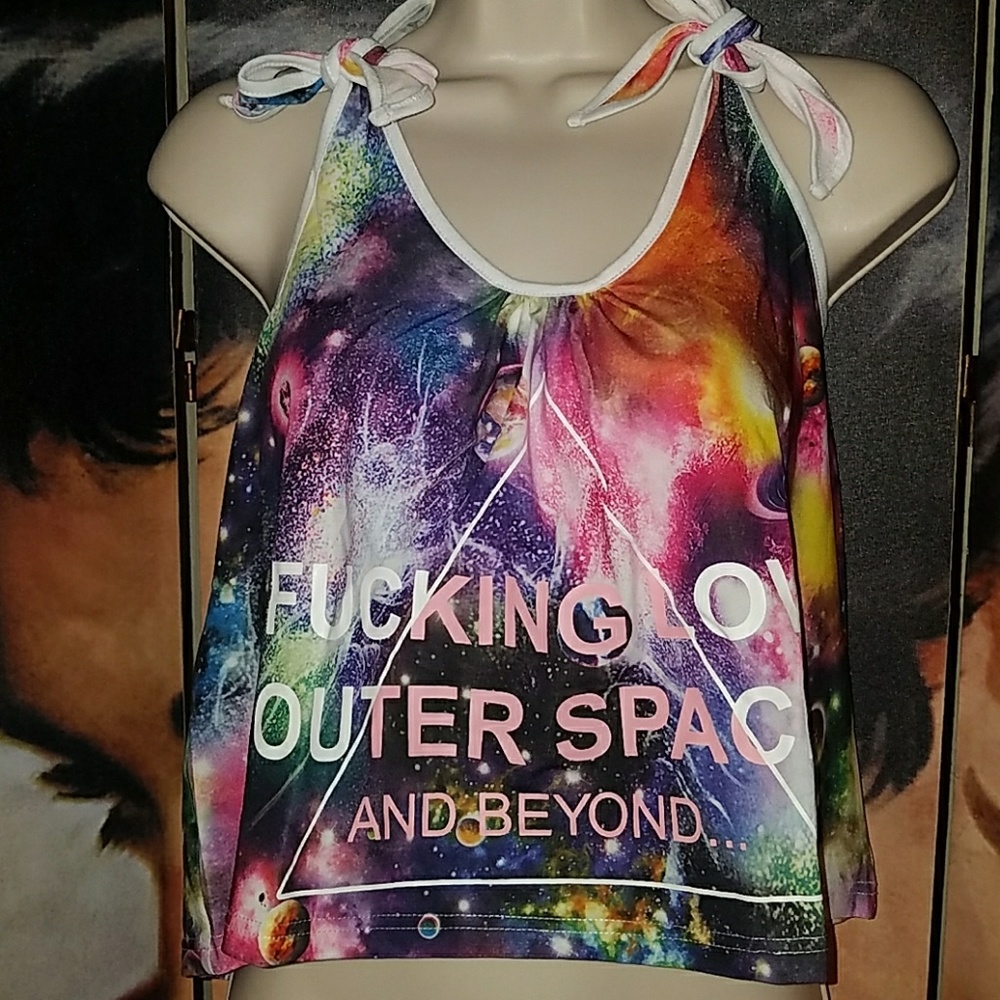Too Fast F@cking I Love Outer Space and Beyond Tie Dye UFO Galaxy Tied Tank Top - Picture 3 of 8